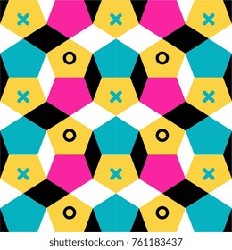 Cute 80's style seamless geometric pattern with circles for your decoration with tic tac toe style. Awesome.