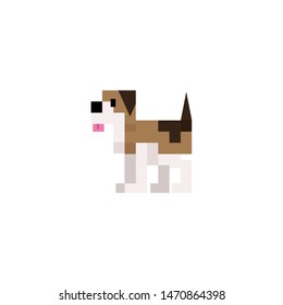 Cute 8bit pet beagle dog vector illustration. Spaniel pet puppy pixel art.