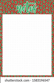 Cute A4 template for notes with lettering and Christmas trees background. Vector printable organizer and schedule with dotted page. Trendy self-organization concept illustration for 2020.