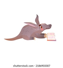 Cute Aardvark libro de lectura. Animales leyendo. Ilustración para niños. Caricatura animal lindo.