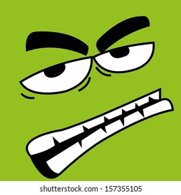 cute abstract angry face on green background