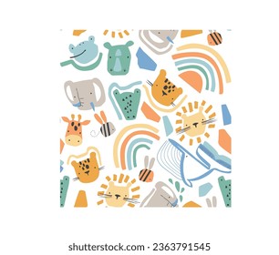 cute abstract animals pattern multicolor 