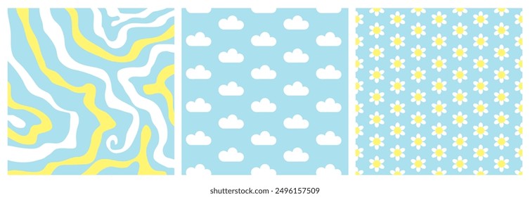 Cute Abstract Background Collection with Clouds, lines and Flowers