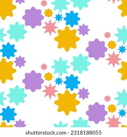 Fondo abstracto de colores diferentes. Flor y estrella en forma modificada y colores diferentes, gratis. Decoración para envolver de regalo papel, tela, ropa, textiles, textura, libro de recortes