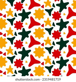 Fondo abstracto de colores diferentes. Triángulo, estrella, flor en forma modificada. Decoración para envolver de regalo papel, tela, ropa, textiles, textura, cuaderno de recortes. Ilustración del vector