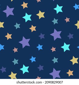cute abstract background with doodle stars drawings on dark blue background. cute childish abstract background of night sky, cosmos. childish seamless pattern for textile, fabric, baby wallpaper