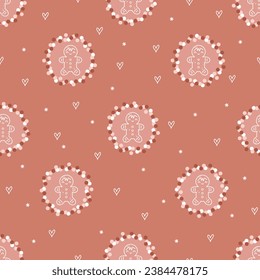 Cute abstract Сhristmas background with fun doodle elements. Simple hand drawn seamless vector pattern for kids room decor, nursery art, packaging, wrapping paper, textile, fabric, wallpaper, gift.