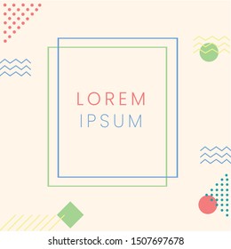 Cute abstract background layout template design with place for text. Random shape memphis style pastel colored.