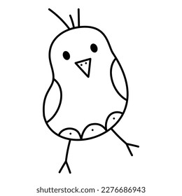 Cute abstract bird sixth. Doodle vector black and white illustration.