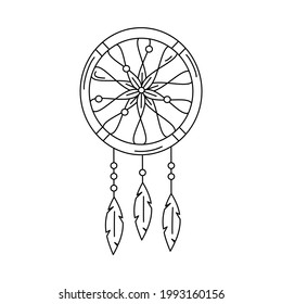 Cute abstract black and white dreamcatcher in a trendy minimalist line style contemporary chic vector illustration	