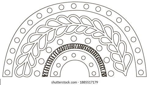 Cute abstract black and white ornamental rainbow. Isolated design element for home decor, coloring page, digital stamp. Vector.