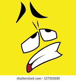 cute abstract boring face on yellow background