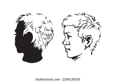 Cute abstract boy portrait vector line art monochrome illustration isolated