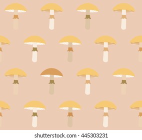 Cute abstract brown mushroom with stripes line and dots design on smooth pink background pattern seamless backdrop wallpaper. Vector image
