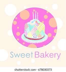Cute abstract card with cake and candles.