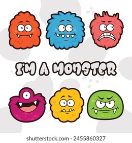 Cute abstract cartoon characters set. Bundle of different types of colorful monsters with simple shapes. Mascots expressing emotions. Vector childrens illustration in flat design isolated collection