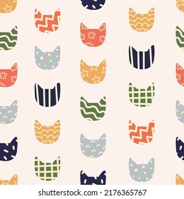 Cute abstract cats seamless pattern. Vector hand drawn cartoon style illustration for children. Print for fabric, wallpaper, textile 