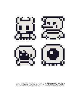 Cute abstract characters set, pixel art style icons, element design for logo, app, web, sticker. Video game sprite. Isolated vector illustration. 