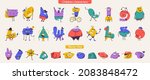Cute abstract children characters set. Huge bundle of different types of colorful monsters and tiny mascots with simple shapes with emotions. Vector illustration in flat design isolated collection