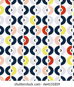 Cute abstract color circle and semicircle loop design on white background pattern seamless wallpaper backdrop. Vector image