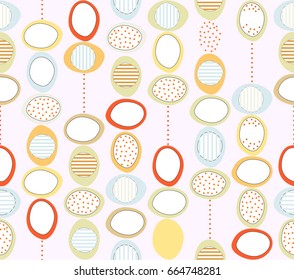 Cute abstract color doodle circle oval with stripes line and dots design on smooth background pattern seamless wallpaper backdrop. Vector image