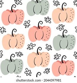 cute abstract colorful fall seamless vector pattern background illustration with pumpkins and autumn leaves