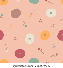 Cute abstract colorful flower with circle and dots design. Cute cartoon flora random for fabric, wrapping, textile, wallpaper, card, paper gift, phone case, stationery.