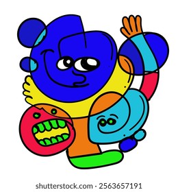 cute Abstract comic characters elements and shapes. Bright colors Cartoon style. Vector Illustration