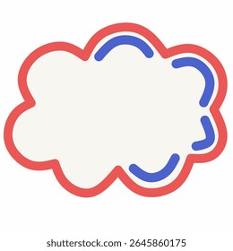 Cute abstract comic-style speech bubble with red and blue outline. Hand-drawn cartoon cloud shape, perfect for kid designs, stickers, comics, chat UI, and playful text decoration.