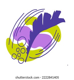 Cute abstract composition with organic shapes, lines and silhouette tropical banana leaf. Minimal art design. Calm abstract pattern with elements of nature. Foliage drawing with fluid geometric forms