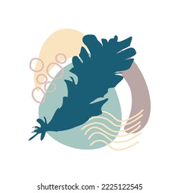 Reine abstrakte Zusammensetzung mit organischen Formen, Linien und Silhouette tropischen Bananenblättern. Minimales Kunstdesign. Stille abstrakte Muster mit Elementen der Natur. Blattzeichnung mit geometrischen Formen
