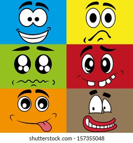 cute abstract different expressions face on squares with different color