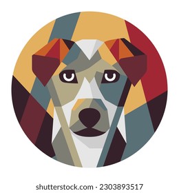 Cute abstract dog face in low poly art deco style. Happy pet is great for logo