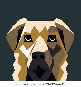 Cute abstract dog face in low angular geometric style. Happy pet made from shapes 