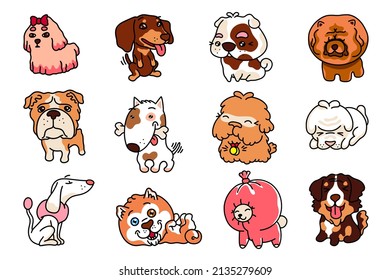 Perros abstractos. Divertidas mascotas de casa con doodle minimalista, adorables cachorros. Conjunto de vectores