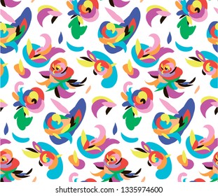 Cute abstract doodle flower. Beautifull colorfull decorative background for fabric