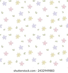 Nettes abstraktes Doodle Blumen nahtloses Muster. Blumensommer Frühling niedliche bunte Hintergrund. Blühende Pflanzenkonturen. Saisonale einfache botanische Illustration für Design