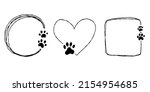 Cute abstract doodle isolated frames set hand drawn. Round lines with paws. For pets, love collection.