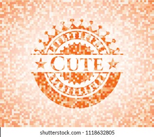 Cute abstract emblem, orange mosaic background
