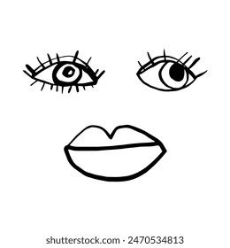 Cute abstract face, vector illustration, naive line art, doodles