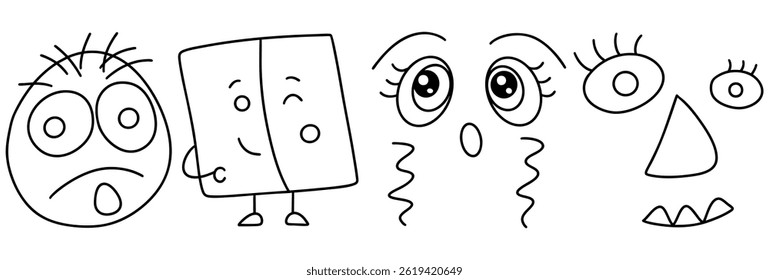 A Cute abstract faces with expressive lines and artful designs showcase variety of emotions and styles