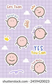 cute abstract flat cartoon and word sticker design collection set