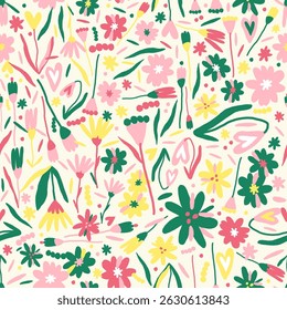 Cute abstract floral pattern on light vanilla background. 