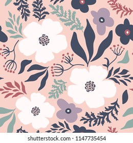 Cute abstract floral seamless pattern. Vector illustration