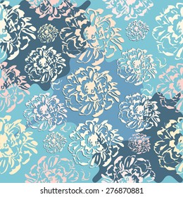 Cute abstract floral seamless pattern, blue background