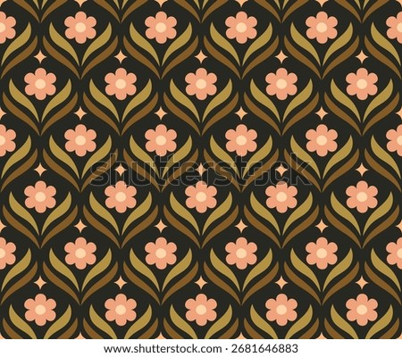 Cute Abstract Floral  Seamless Pattern. Vector Art Deco Flower background.