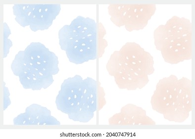 Cute Abstract Floral Vector Pattern. Pastel Pink and Light Blue Watercolor Style Irregular Brush Stains on a White Backgrounds. Lovely Pastel Color Delicate Geometric Print. 