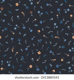 Cute abstract floral vector pattern with small flowers. Collage contemporary seamless pattern. Hand drawn cartoon style pattern. Minimalism