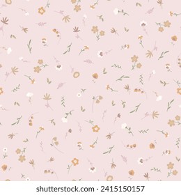 Cute abstract floral vector pattern with small flowers. Collage contemporary seamless pattern. Hand drawn cartoon style pattern. Minimalism