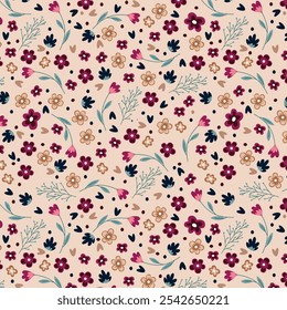 Padrão de vetor floral abstrato bonito com flores pequenas. Collage padrão contemporâneo sem emenda. Padrão de estilo de desenho animado desenhado à mão. Minimalismo